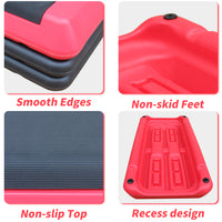 Adjustable Workout Aerobic Stepper In Fitness & Exercise Step Platform Trainer Red Black With 4 Risers Black Red Plastic