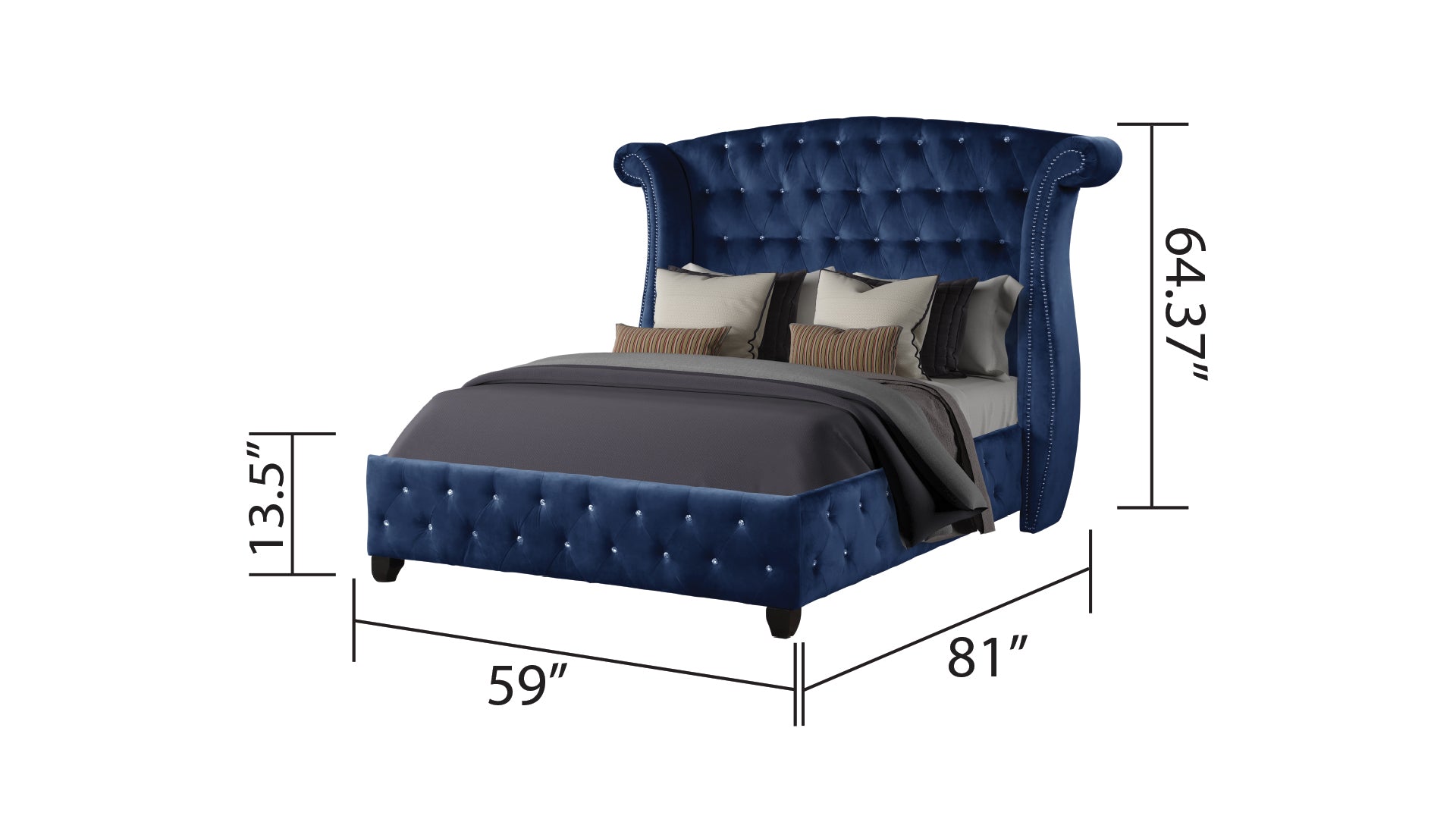 Sophia Full 4 Pc Bedroom Set In Color Blue Made With Wood Box Spring Not Required Full Blue Wood 4 Piece Set Bedroom Modern Acacia Upholstered Velvet Tufted Wood