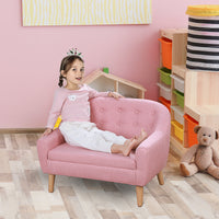 2 Seat Kids Sofa Linen Fabric And Wooden Frame Sofa For Kids And Toddlers Ages 3 7, 11" High Seat, Pink Pink Polyester