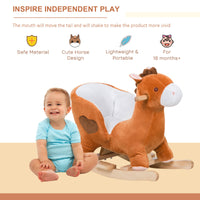 Kids Ride On Rocking Horse, Plush Animal Toy Sturdy Wooden Rocker With Songs For Boys Or Girls Brown Plush