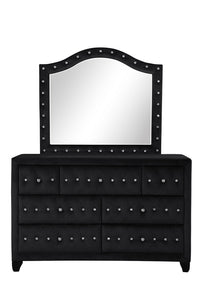 Sophia Queen 5 Pc Upholstery Bedroom Set Made With Wood In Black Box Spring Not Required Queen Black Wood 5 Piece Set Bedroom Contemporary,Modern Acacia Upholstered Velvet Tufted Wood