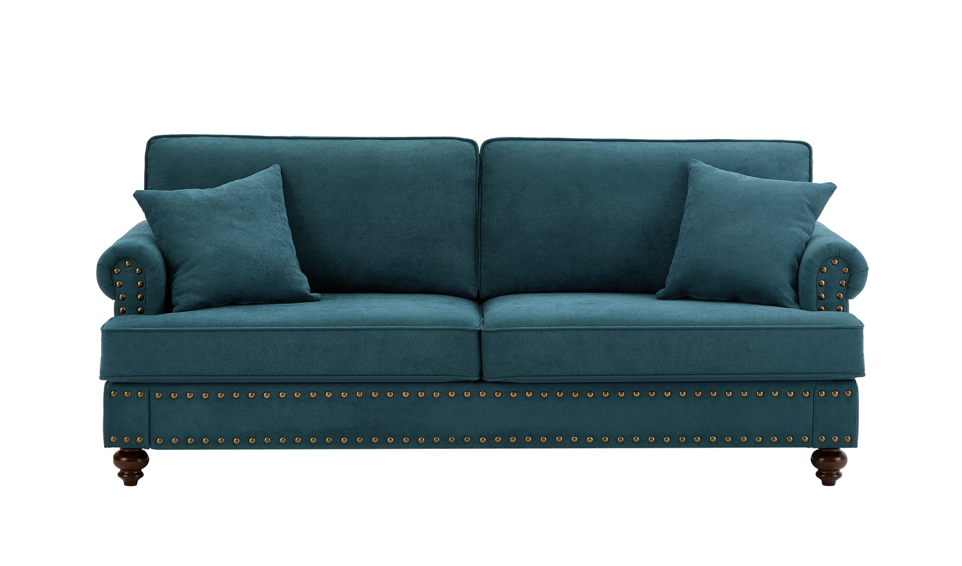 Modern Sofa For Living Room, 82" Green Chenille Sofa Couch, Sectional Beautiful Seat Couch With Brown Legs, Upholstered Sofa For Apartment Bedroom Home Office Lake Green Wood Dining Room Soft American Design Rolled Arms Polyester Chenille 2 Seat