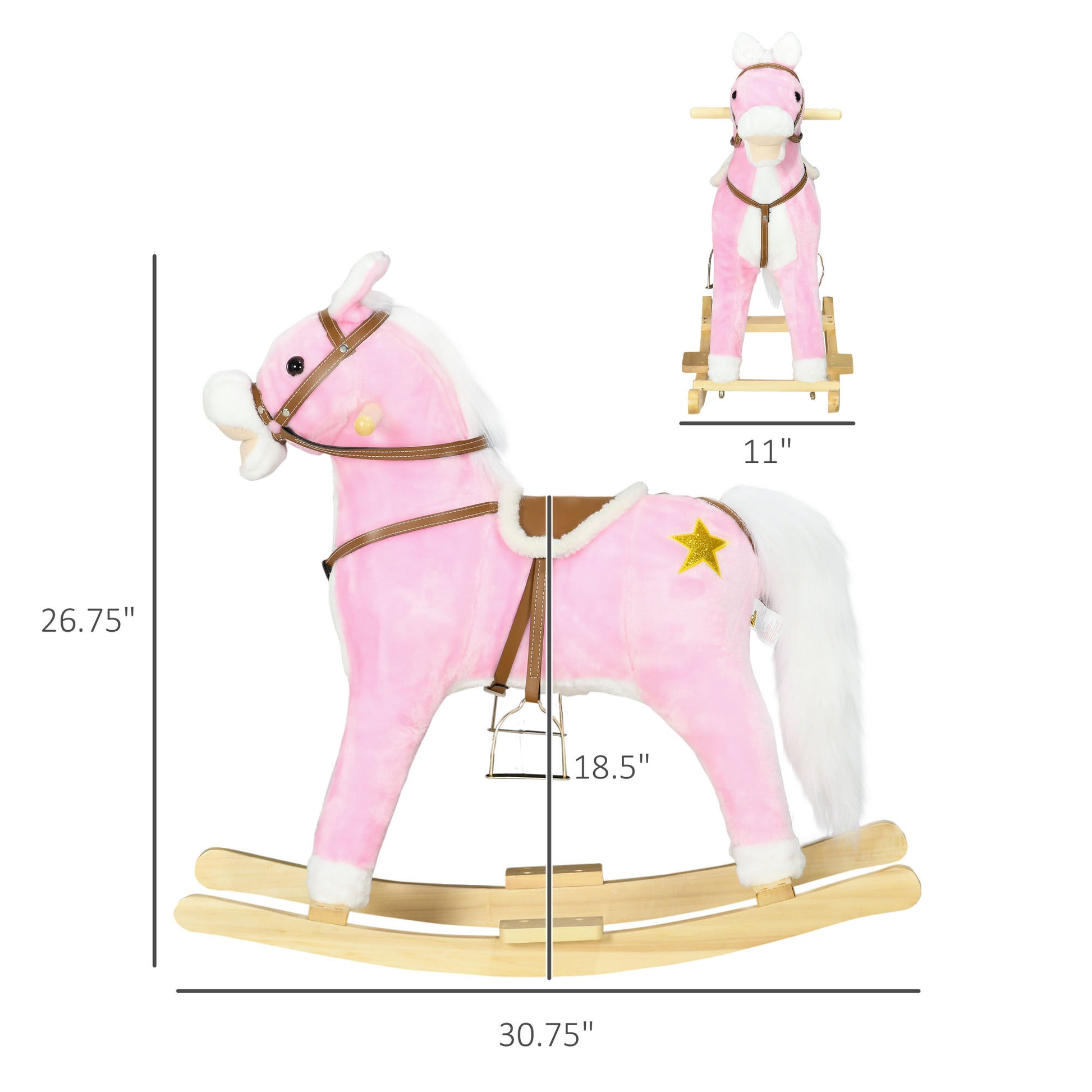 Rocking Horse With Sound, Ride On Horse With Saddle, Toddler Rocker, Gift For 3 8 Year Old, Pink Pink Wood
