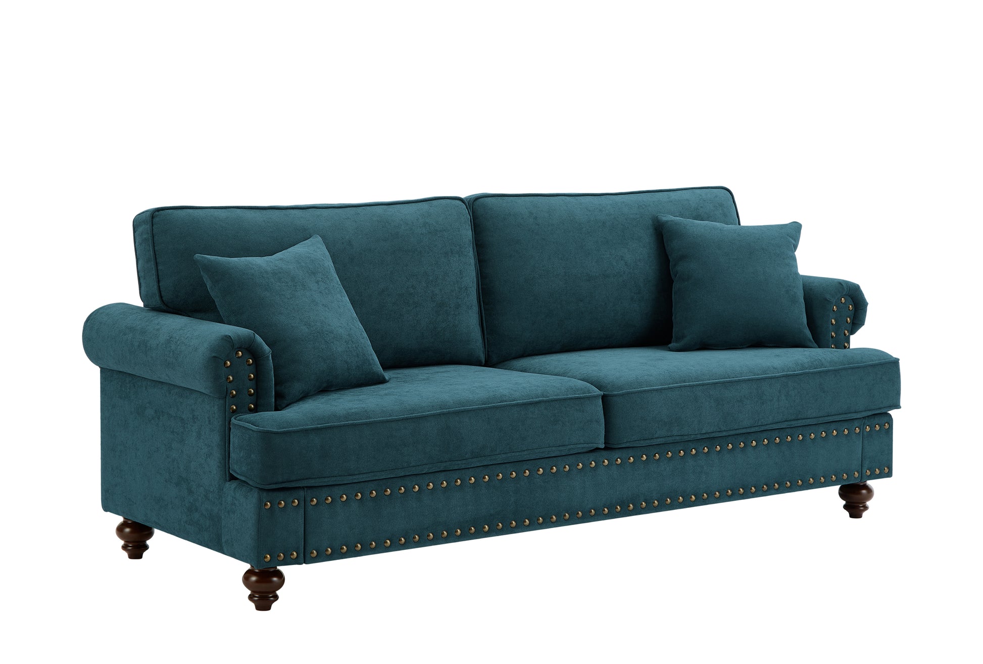 Modern Sofa For Living Room, 82" Green Chenille Sofa Couch, Sectional Beautiful Seat Couch With Brown Legs, Upholstered Sofa For Apartment Bedroom Home Office Lake Green Wood Dining Room Soft American Design Rolled Arms Polyester Chenille 2 Seat