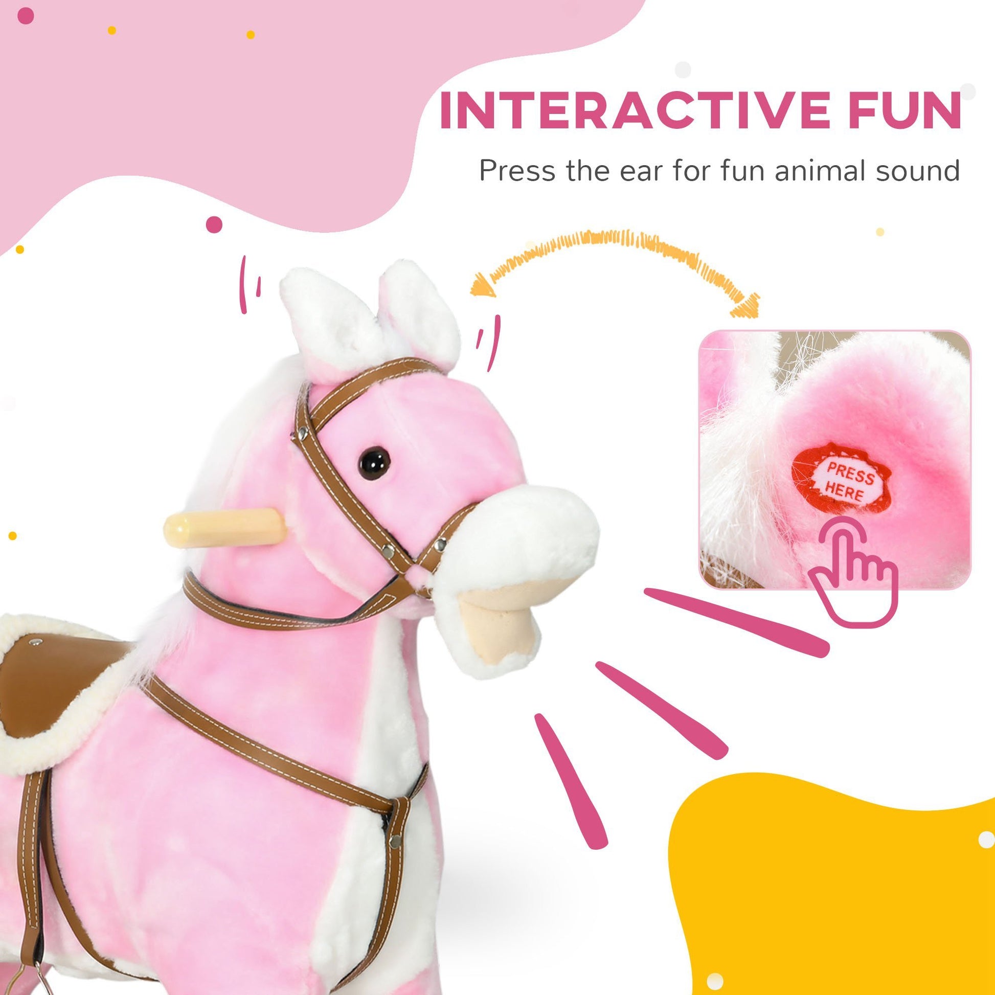 Rocking Horse With Sound, Ride On Horse With Saddle, Toddler Rocker, Gift For 3 8 Year Old, Pink Pink Wood