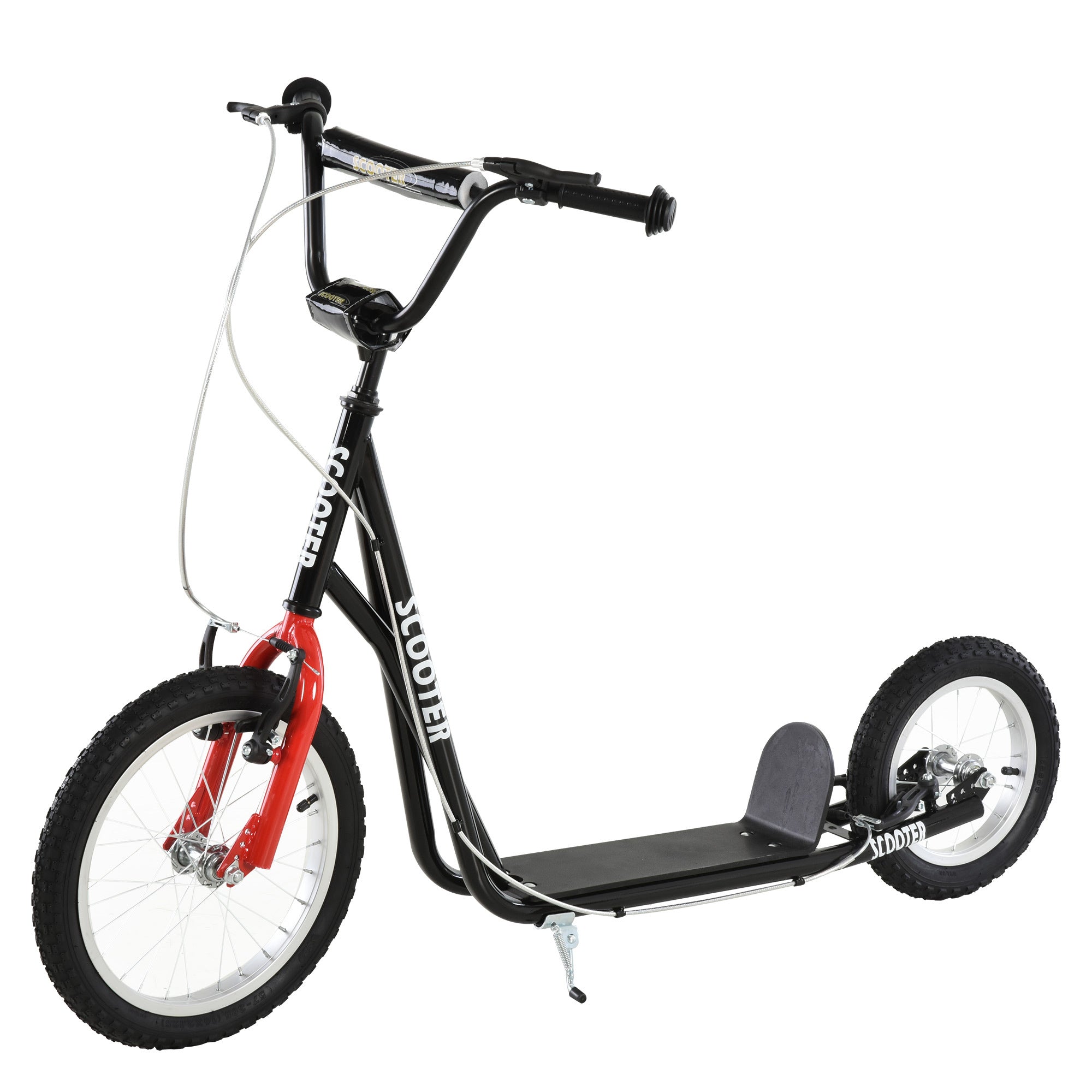 Youth Scooter, Teens Kick Scooter, Adjustable Handlebar Ride On Toy For 5 With 16" Front And 12" Rear Dual Brakes Inflatable Wheels, Black Black Steel