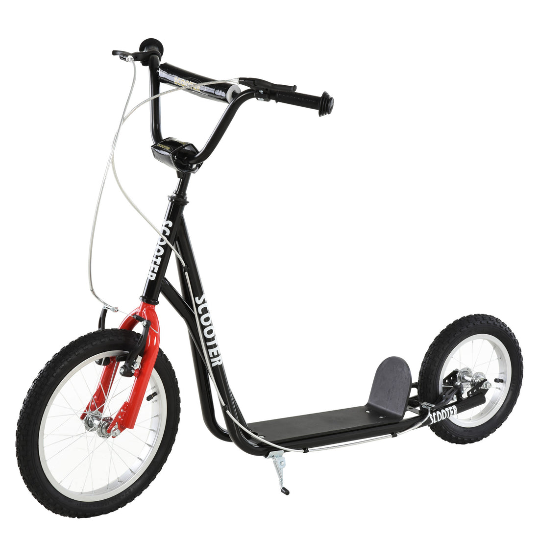 Youth Scooter, Teens Kick Scooter, Adjustable Handlebar Ride On Toy For 5 With 16" Front And 12" Rear Dual Brakes Inflatable Wheels, Black Black Steel