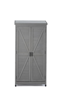 Outdoor Storage Cabinet And Metal Top,Garden Storage Shed,Outdoor 68 Inches Wood Tall Shed For Yard And Patio Gray Solid Wood