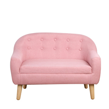 2 Seat Kids Sofa Linen Fabric And Wooden Frame Sofa For Kids And Toddlers Ages 3 7, 11" High Seat, Pink Pink Polyester