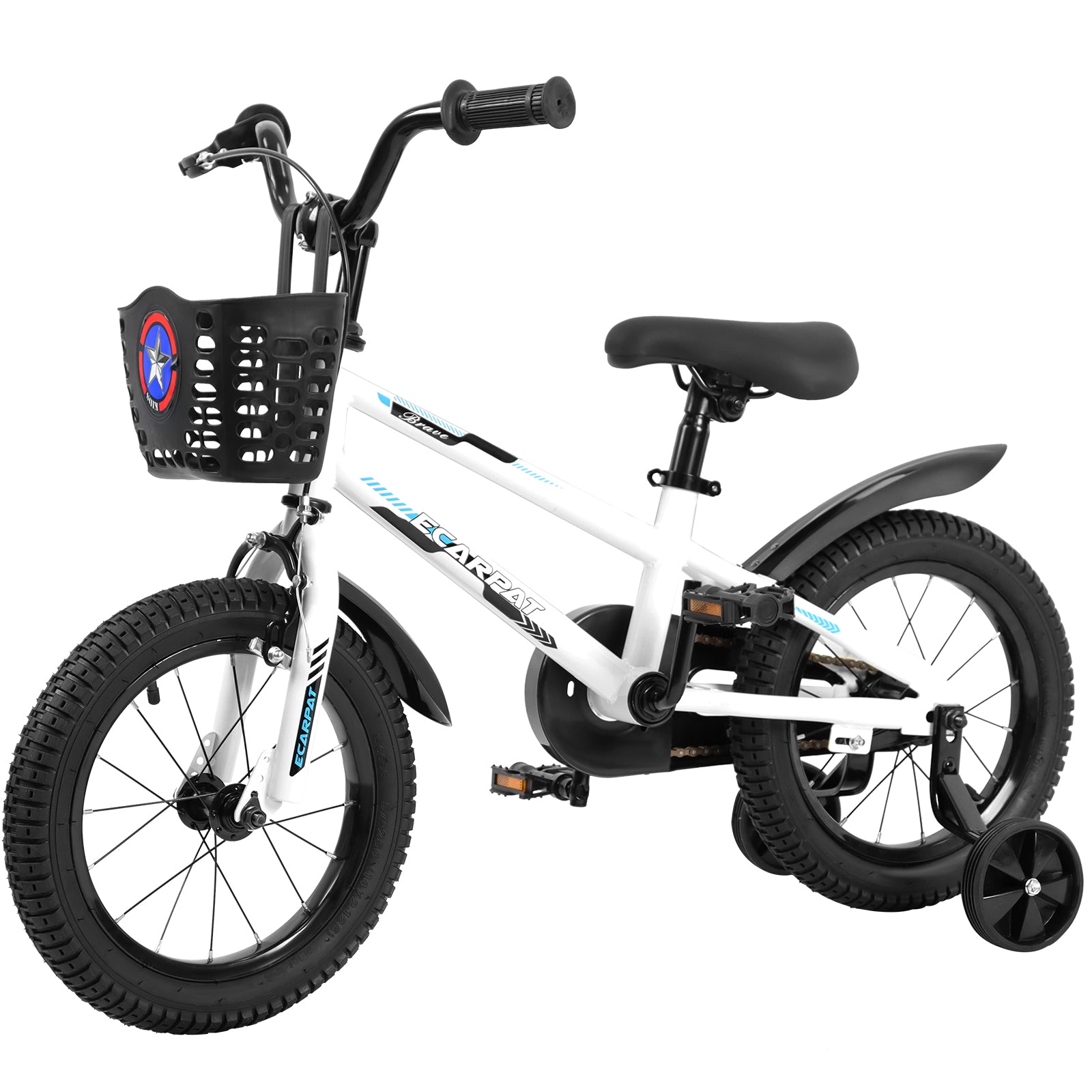 Kids Bike 16 Inch For Boys & Girls With Training Wheels, Freestyle Kids' Bicycle With Bell,Basket And Fender. White Steel