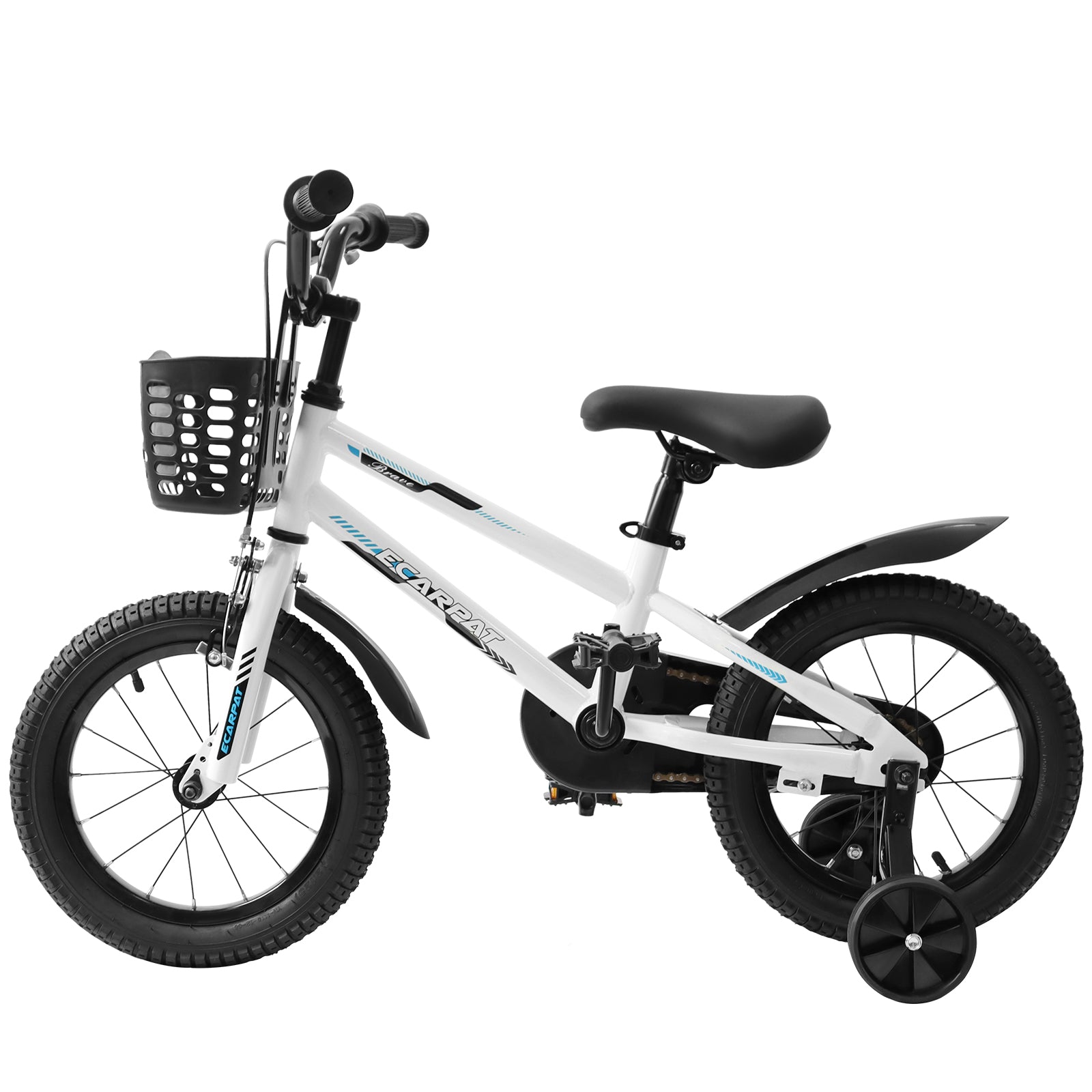 Kids Bike 16 Inch For Boys & Girls With Training Wheels, Freestyle Kids' Bicycle With Bell,Basket And Fender. White Steel