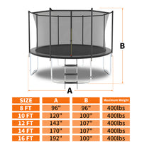 12Ft Trampoline With Safety Enclosure Net, Outdoor Trampoline With Heavy Duty Jumping Mat And Spring Cover Padding For Kids And Adults Gray Garden & Outdoor Iron