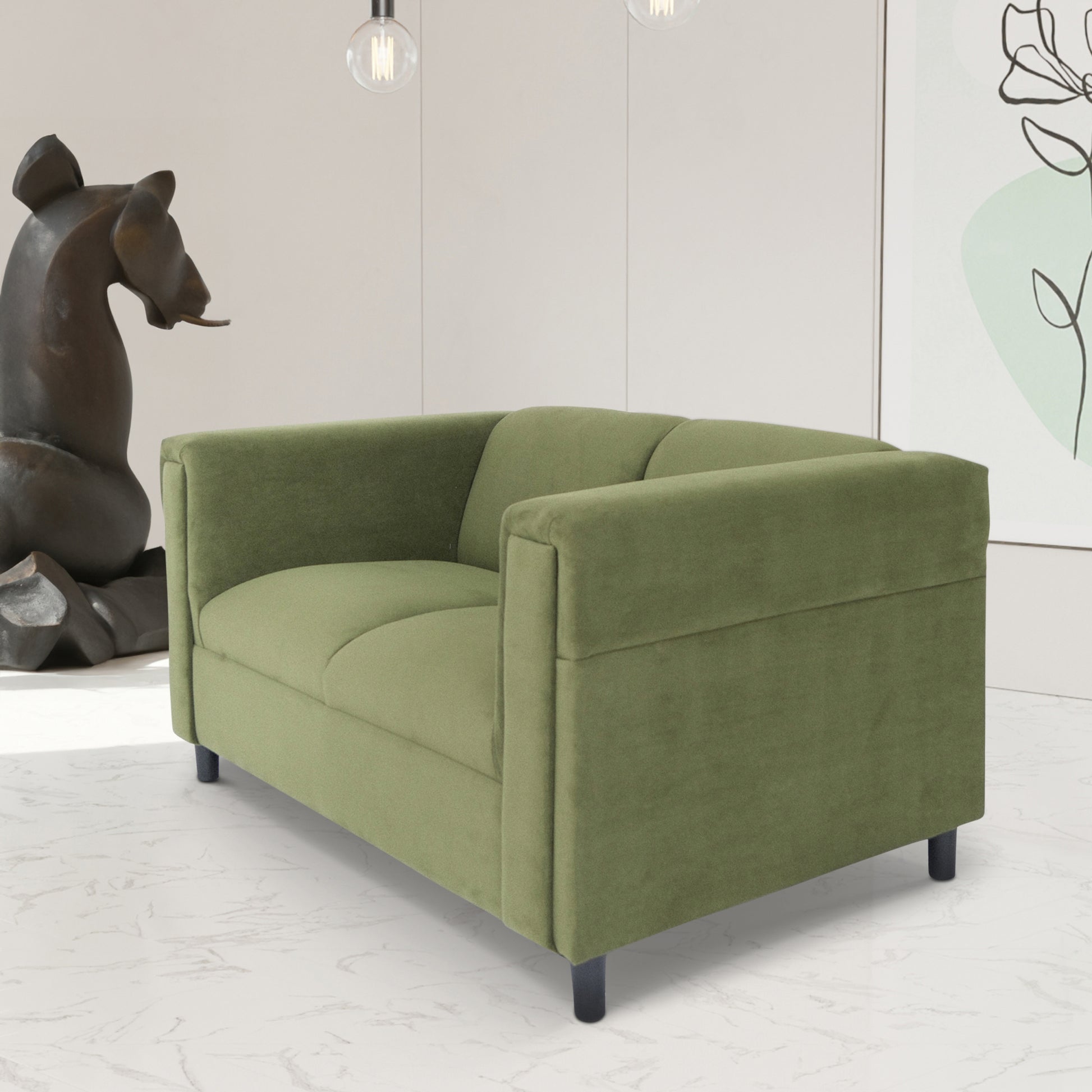 Green Suede Loveseat Sofa For Living Room, Modern D Cor Beautiful Seat Mini Small Couches For Small Spaces And Bedroom With Solid Wood Frame Green Wood Foam Suede