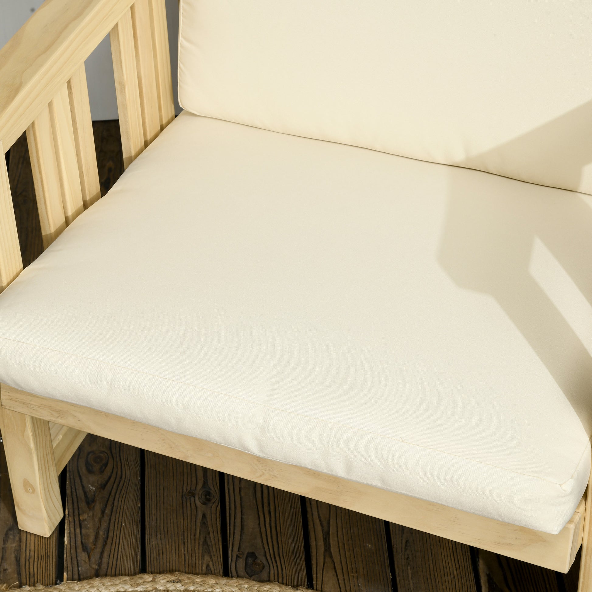 Patio Furniture Set, Wood Outdoor Patio Chair With Ottoman, 2 Piece Cushioned Outdoor Lounge Chair, Sofa Chair With Footrest, Beige Natural Wood
