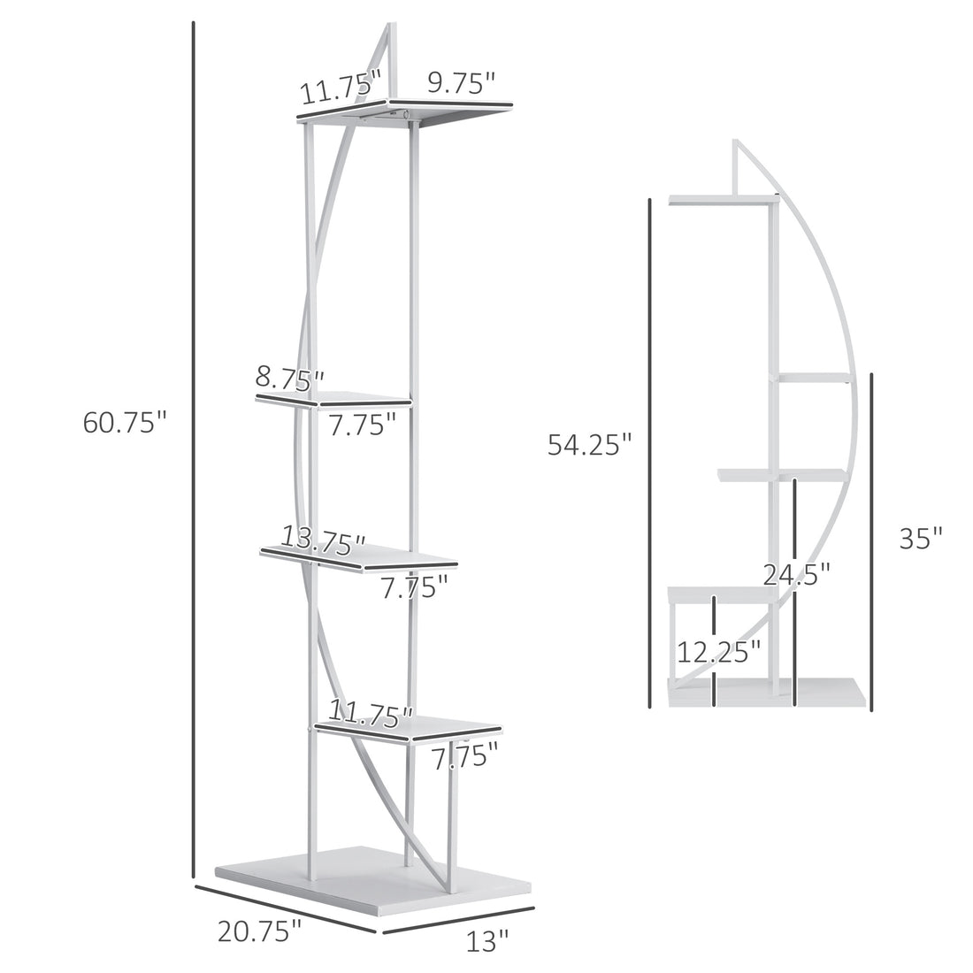 5 Tier Metal Plant Stand With Hangers, Half Moon Shape Flower Pot Display Shelf For Living Room Patio Garden Balcony Decor, White White Metal