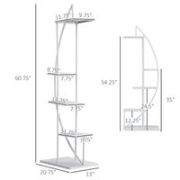 5 Tier Metal Plant Stand With Hangers, Half Moon Shape Flower Pot Display Shelf For Living Room Patio Garden Balcony Decor, White White Metal