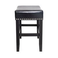 26" Backless Leather Counter Stools, 2 Pcs Set, Black Black Leather