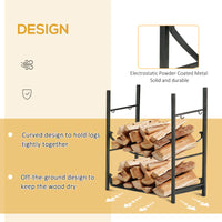 Firewood Rack With Fireplace Tools, Indoor Outdoor Firewood Holder, Flat Bottom With 2 Tiers For Fireplace, Wood Stove, Hearth Or Fire Pit, Black Black Steel