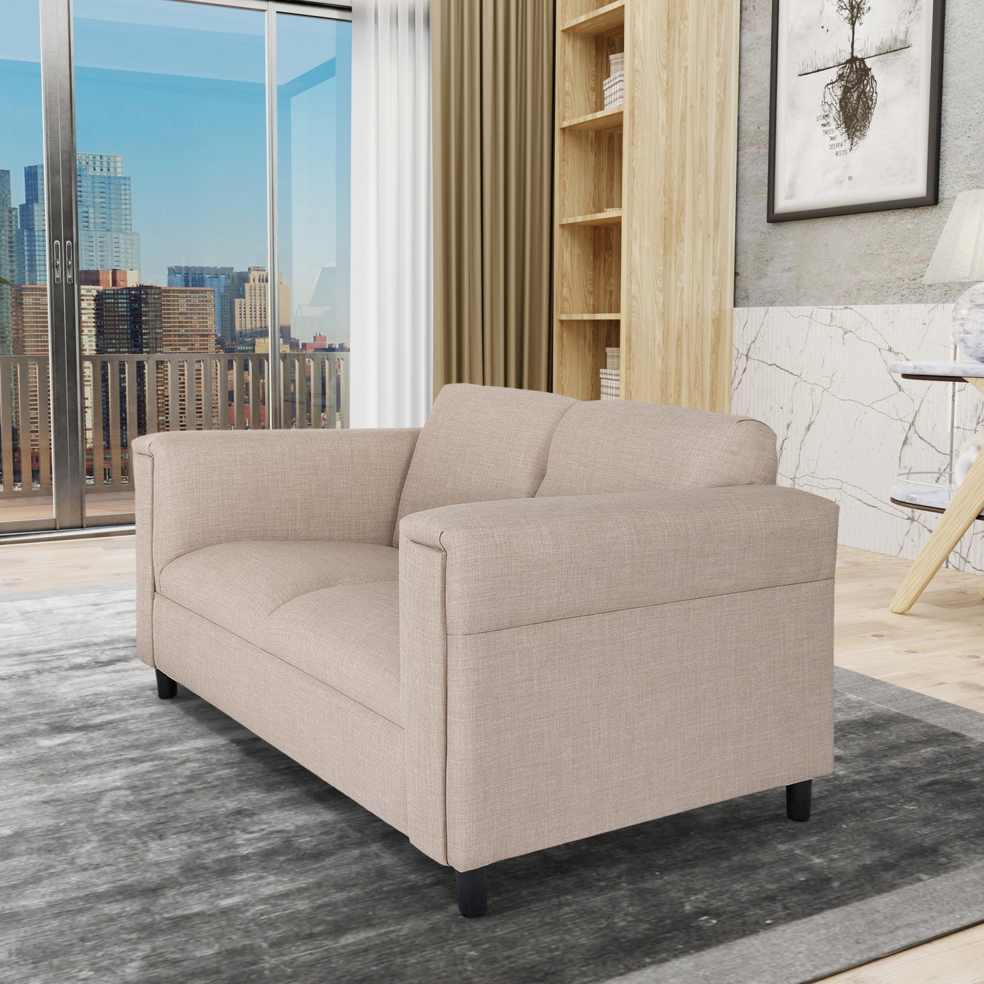 Loveseat Sofa For Living Room, Modern D Cor Beautiful Seat Mini Small Couches For Small Spaces And Bedroom With Solid Wood Frame Toast, Polyester Nylon Brown Wood Foam Polyester