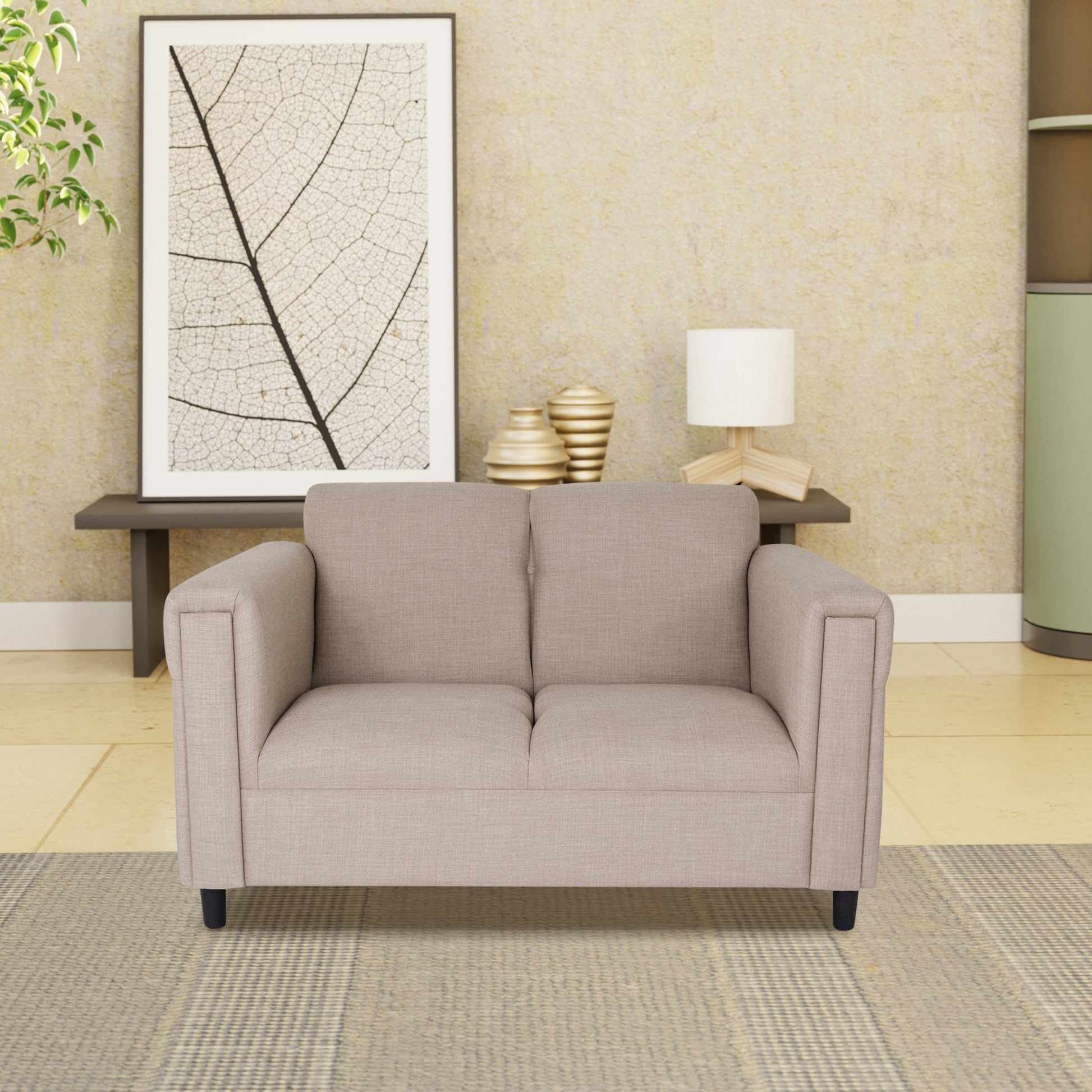 Loveseat Sofa For Living Room, Modern D Cor Beautiful Seat Mini Small Couches For Small Spaces And Bedroom With Solid Wood Frame Toast, Polyester Nylon Brown Wood Foam Polyester