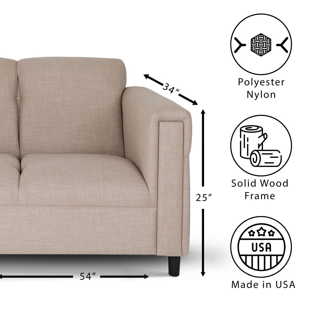 Loveseat Sofa For Living Room, Modern D Cor Beautiful Seat Mini Small Couches For Small Spaces And Bedroom With Solid Wood Frame Toast, Polyester Nylon Brown Wood Foam Polyester