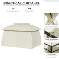 10' X 13' Patio Gazebo Canopy, Double Vented Roof, Steel Frame, Curtain Sidewalls, Outdoor Sun Shade Shelter For Garden, Lawn, Backyard, Deck, Beige Beige Steel