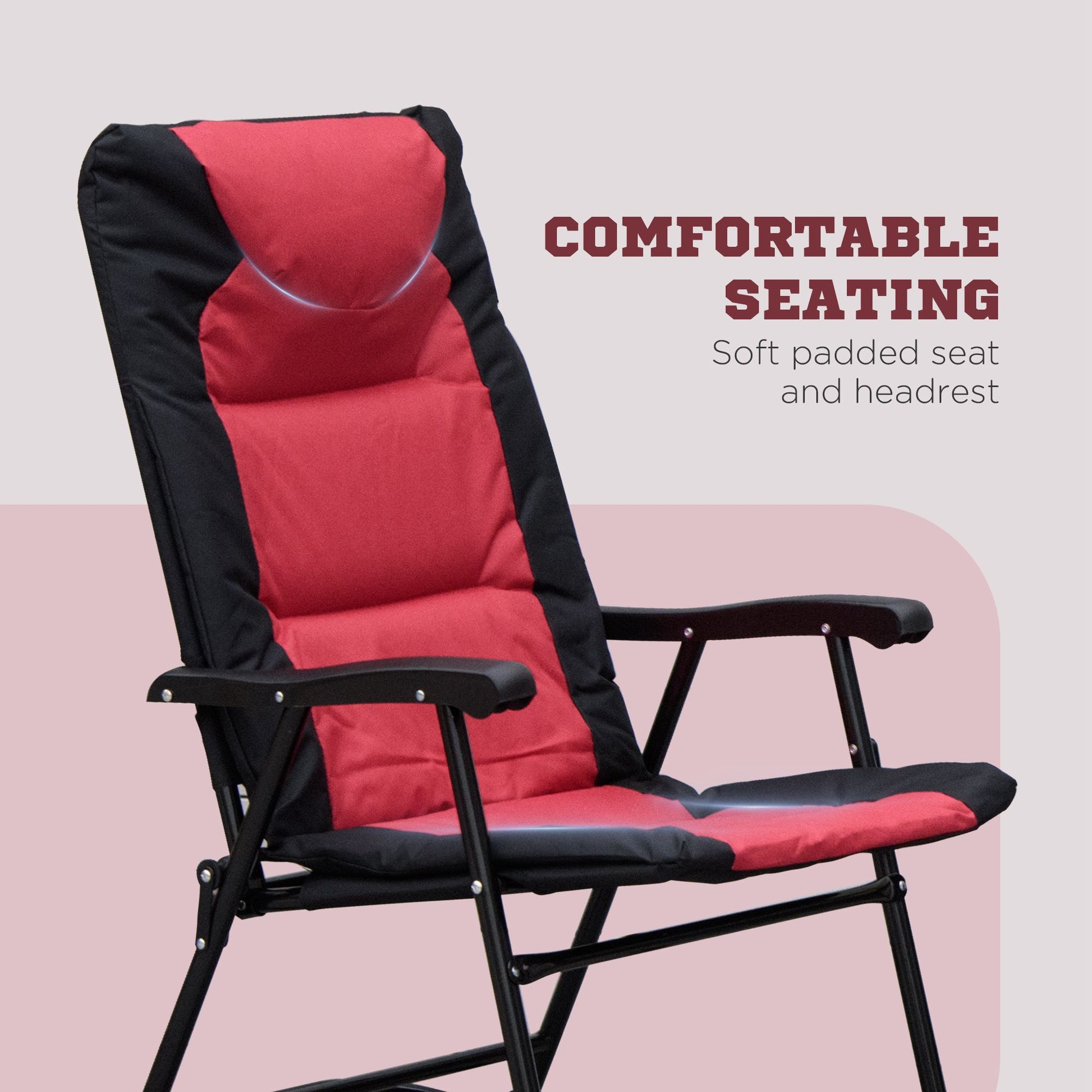 3 Piece Outdoor Patio Furniture Set With Glass Coffee Table & 2 Folding Padded Rocking Chairs, Bistro Style For Porch, Camping, Balcony, Red Red Metal