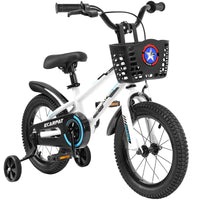 Kids Bike 16 Inch For Boys & Girls With Training Wheels, Freestyle Kids' Bicycle With Bell,Basket And Fender. White Steel