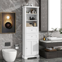 Tall Bathroom Storage Cabinet,Cabinet With One Door And Two Drawers, Freestanding Storage Adjustable Shelf, Mdf Board,White White Mdf