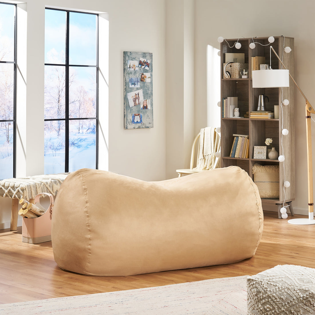 Asher Soft Microfiber Suede 6.5 Ft Cylinder Bean Bag Champagne Pvc