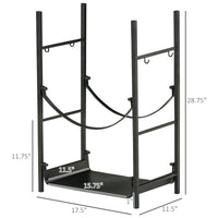 Firewood Rack With Fireplace Tools, Indoor Outdoor Firewood Holder, Flat Bottom With 2 Tiers For Fireplace, Wood Stove, Hearth Or Fire Pit, Black Black Steel