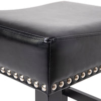 26" Backless Leather Counter Stools, 2 Pcs Set, Black Black Leather