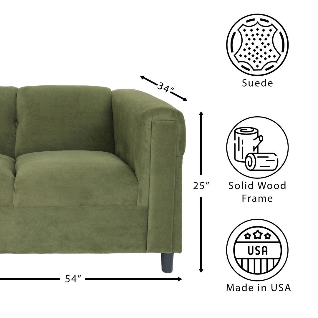 Green Suede Loveseat Sofa For Living Room, Modern D Cor Beautiful Seat Mini Small Couches For Small Spaces And Bedroom With Solid Wood Frame Green Wood Foam Suede