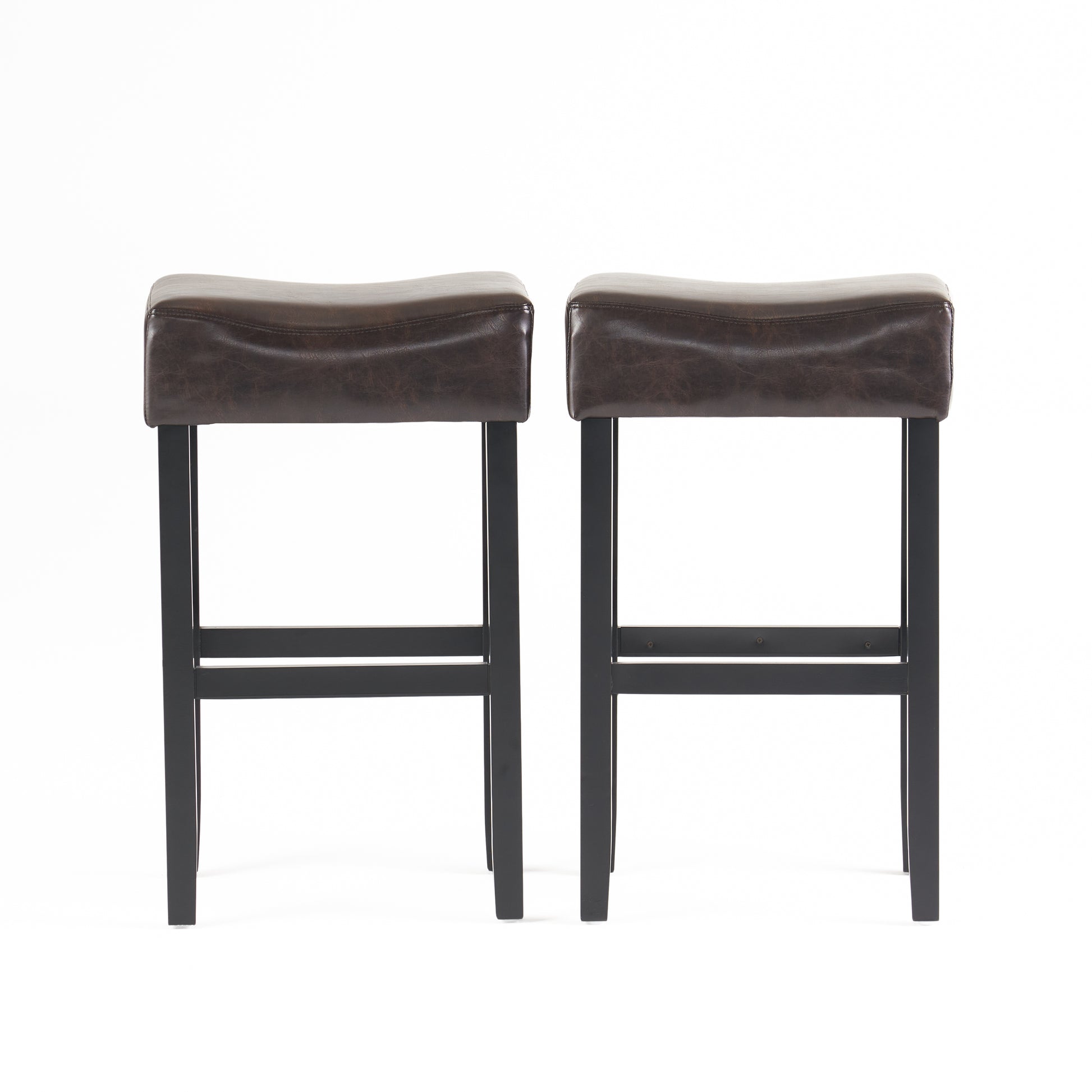 30 Inch Bonded Leather Backless Bar Stool Set Of 2 , Brown Brown Bar Stools Set Of 2 Leather