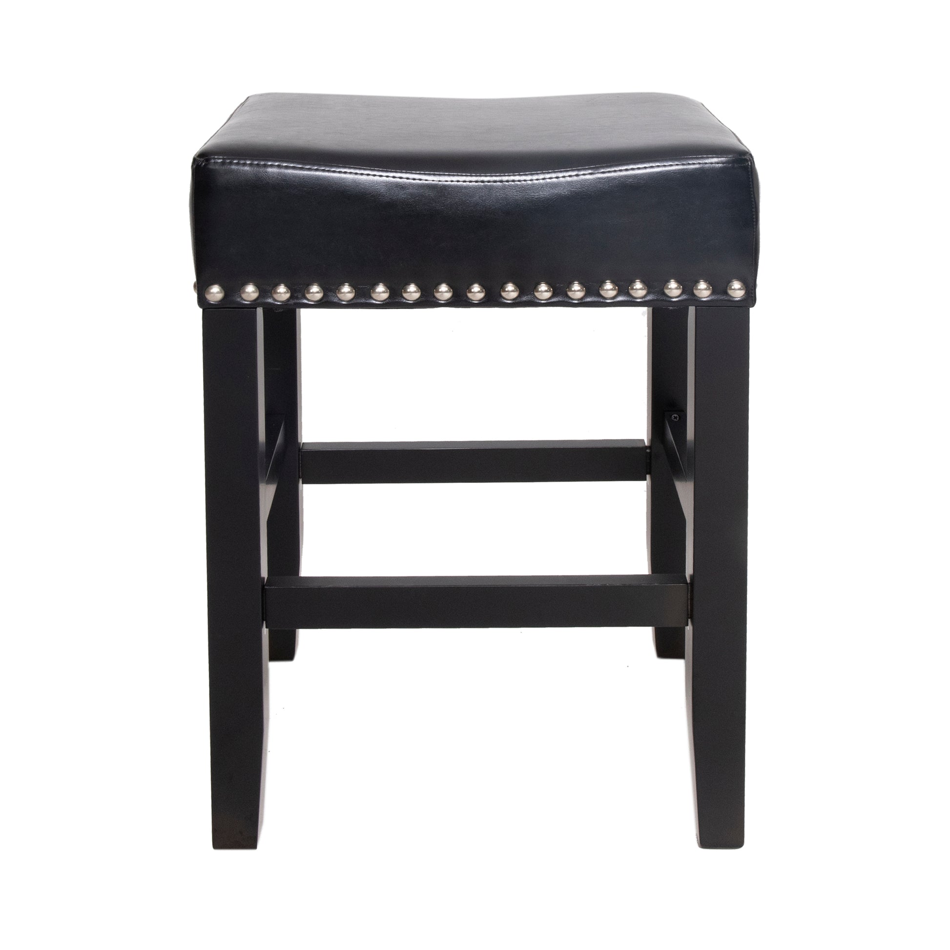 26" Backless Leather Counter Stools, 2 Pcs Set, Black Black Leather