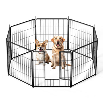 Dog Playpen Indoor Outdoor, 24" Height 8 Panels Fence With Anti Rust Coating, Metal Heavy Portable Foldable Dog Pen For Large, Medium Small Dogs Rv Yard Camping Black Metal