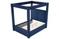 Monica Luxurious Four Poster Full Bed Made With Wood In Navy Box Spring Not Required Full Navy Wood Bedroom Modern Upholstered Velvet Wood