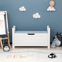 Kids Toy Box Chest, White Rubber Wood Toy Box For Boys Girls, Large Storage Cabinet With Flip Top Lid Safety Hinge, Toy Storage Organizer Trunk For Nursery, Playroom White Mdf