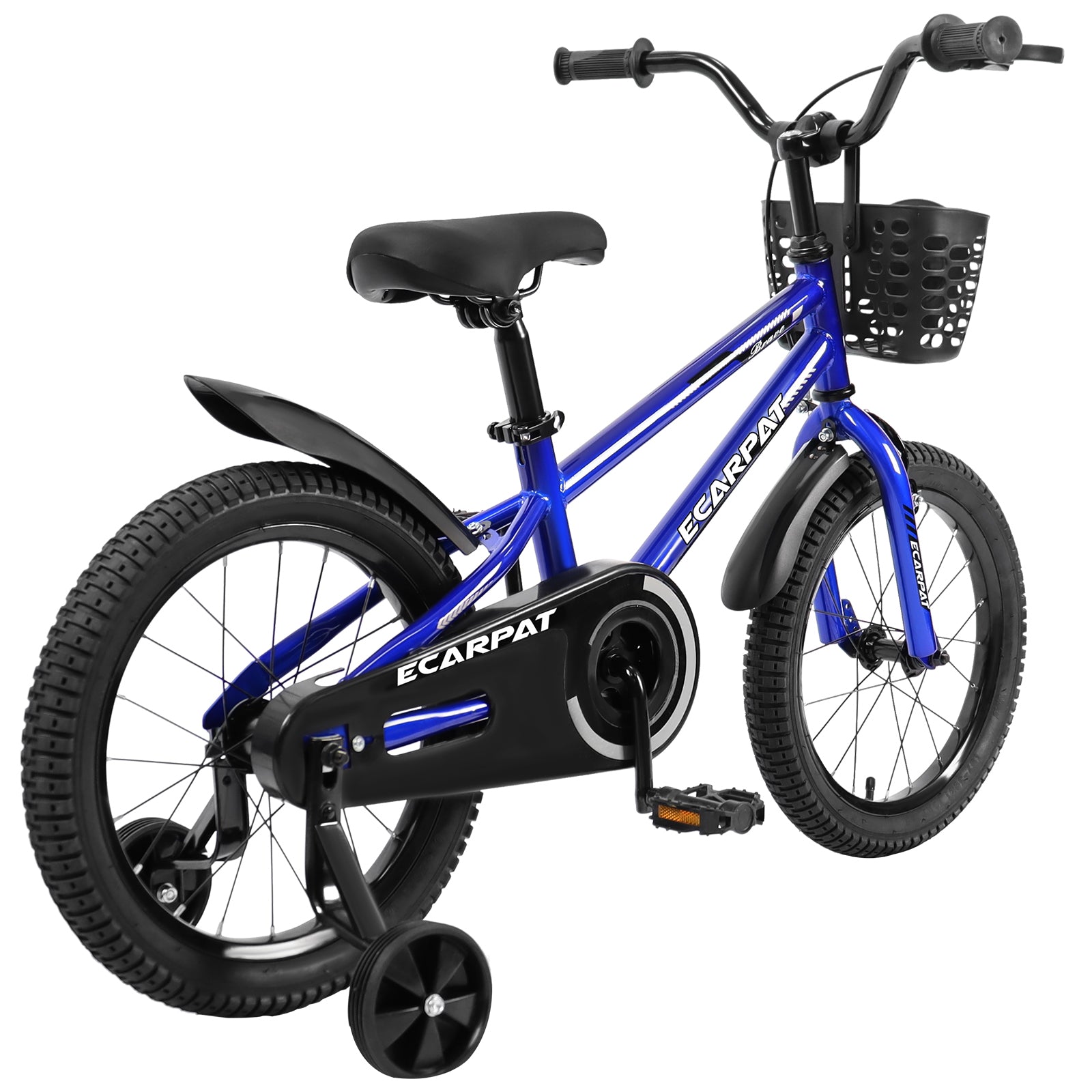 Kids Bike 16 Inch For Boys & Girls With Training Wheels, Freestyle Kids' Bicycle With Bell,Basket And Fender. Blue Steel