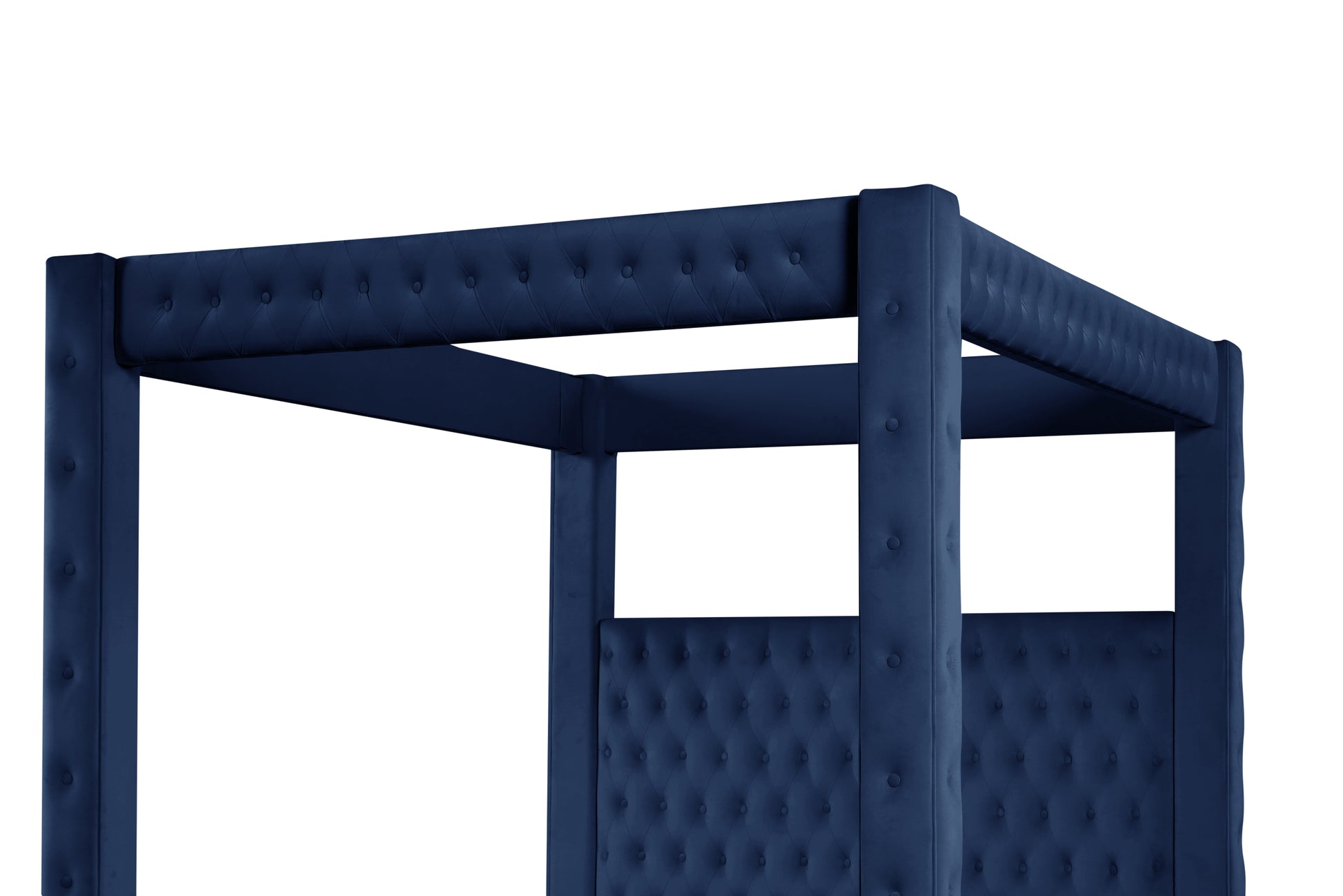 Monica Luxurious Four Poster Full Bed Made With Wood In Navy Box Spring Not Required Full Navy Wood Bedroom Modern Upholstered Velvet Wood