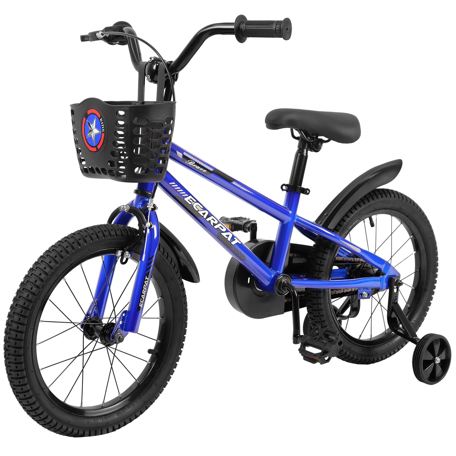 Kids Bike 16 Inch For Boys & Girls With Training Wheels, Freestyle Kids' Bicycle With Bell,Basket And Fender. Blue Steel