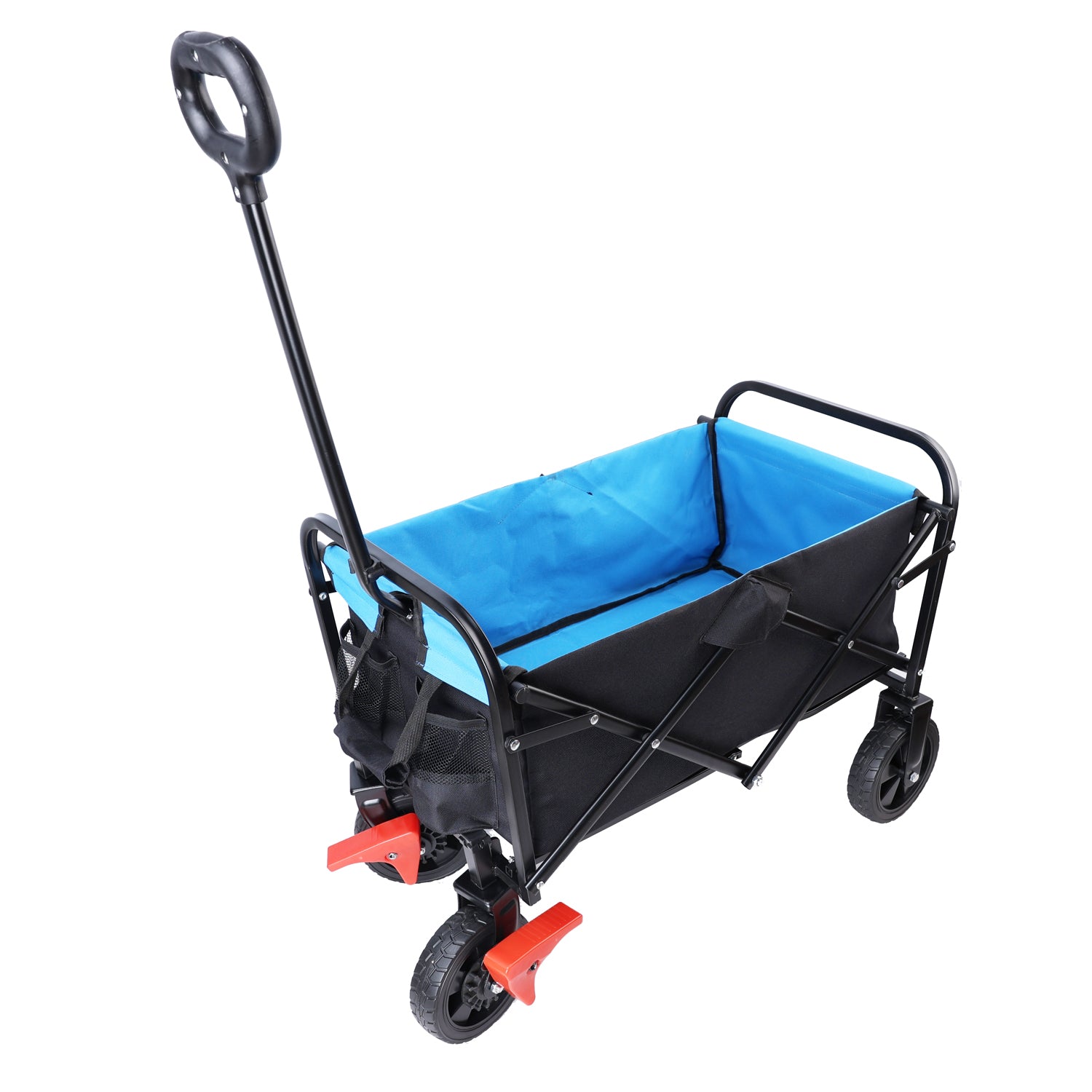 Mini Folding Wagon Garden Shopping Beach Cart Black Blue Brake Black Blue Metal