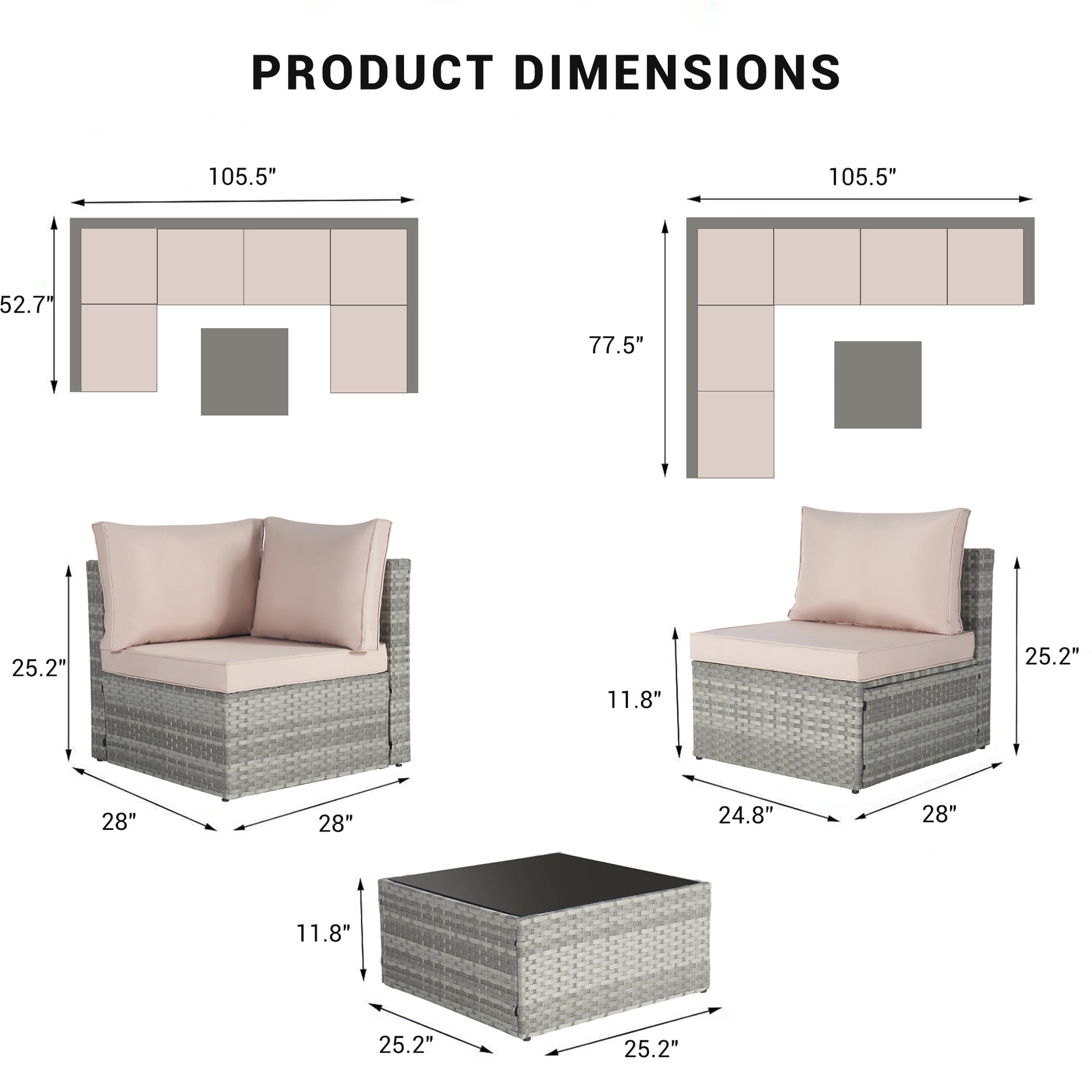 Outdoor Rattan 7 Pieces Furniture Sofa And Table Set Yes Complete Patio Set Gray Weather Resistant Frame Water Resistant Cushion Garden & Outdoor American Traditional,Luxury Complete Patio Sets Rattan