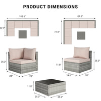 Outdoor Rattan 7 Pieces Furniture Sofa And Table Set Yes Complete Patio Set Gray Weather Resistant Frame Water Resistant Cushion Garden & Outdoor American Traditional,Luxury Complete Patio Sets Rattan