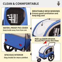 2 In 1 Double 2 Seat Bicycle Bike Trailer Jogger Stroller For Kids Children Foldable Collapsible W Pivot Front Wheel Blue Gray Fabric Steel