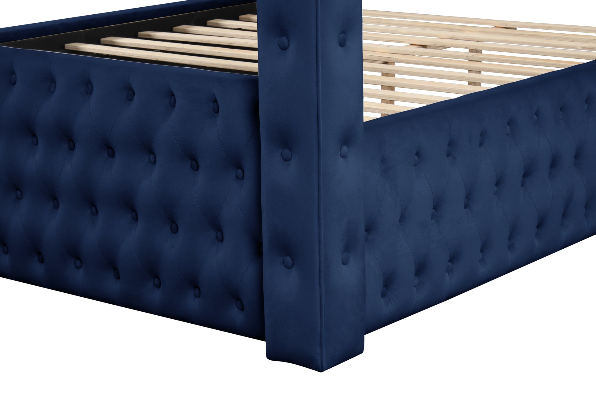 Monica Luxurious Four Poster Full Bed Made With Wood In Navy Box Spring Not Required Full Navy Wood Bedroom Modern Upholstered Velvet Wood