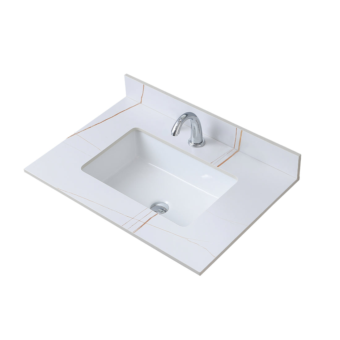 31Inchsintered Stone Bathroom Vanity Top White Gold Color With Undermount Ceramic Sink And Single Faucet Hole With Backsplash White Sintered Stone