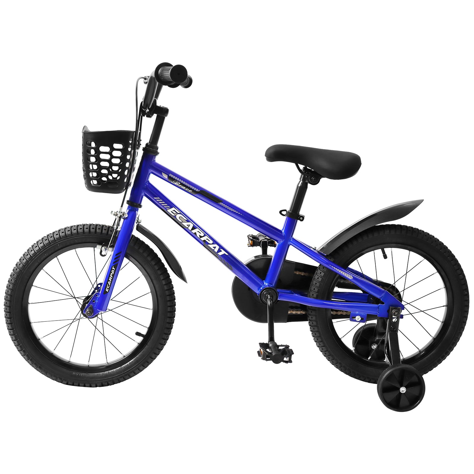 Kids Bike 16 Inch For Boys & Girls With Training Wheels, Freestyle Kids' Bicycle With Bell,Basket And Fender. Blue Steel