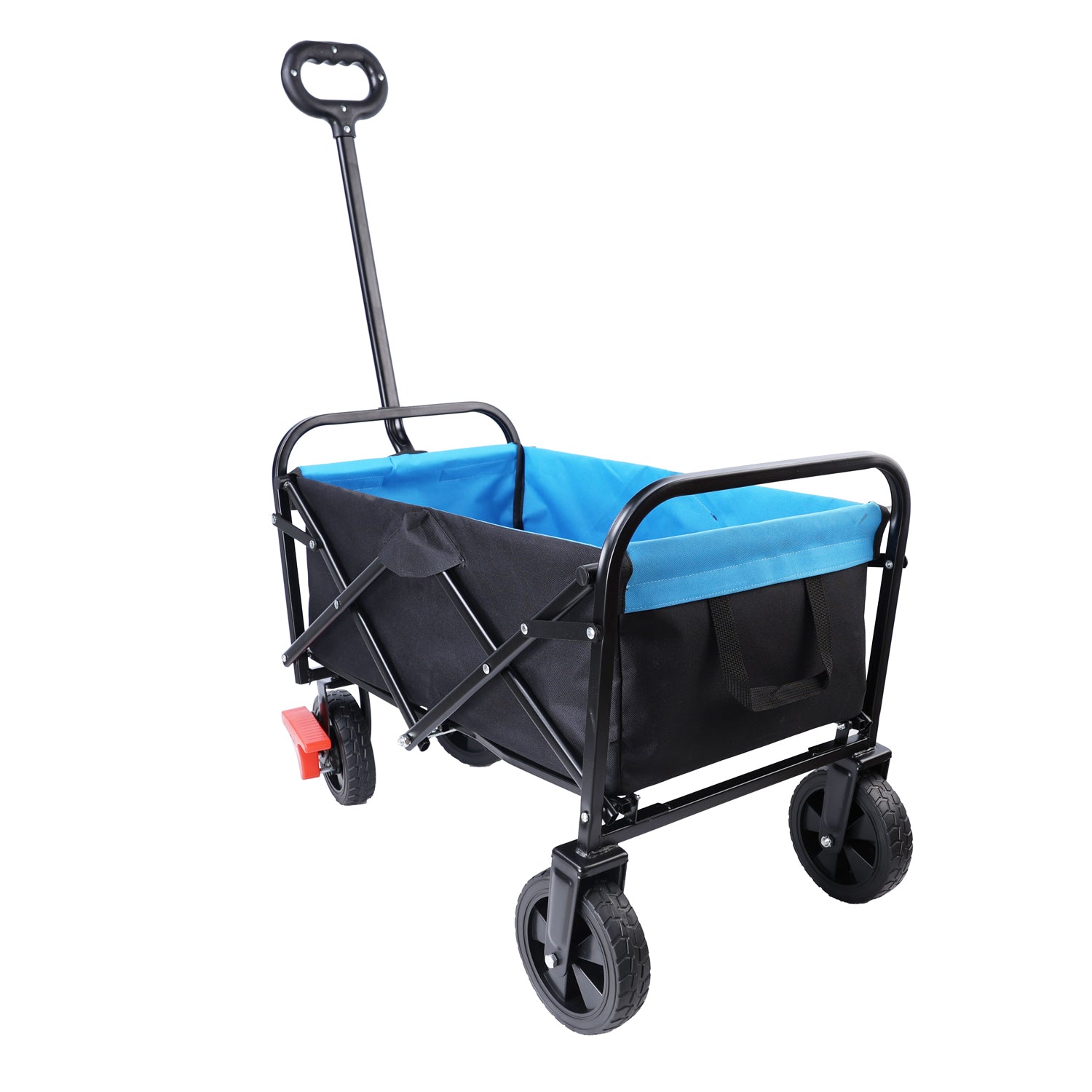 Mini Folding Wagon Garden Shopping Beach Cart Black Blue Brake Black Blue Metal