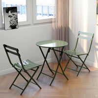 3 Piece Patio Bistro Set Of Foldable Round Table And Chairs, Dark Green No Dark Green Metal